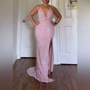 V Neck Open Back Sequin Maxi Black Formal Dress XH1933